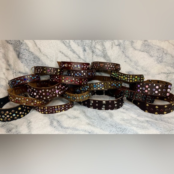 Crystal rhinestone handmade leather dog collars - Picture 1 of 2